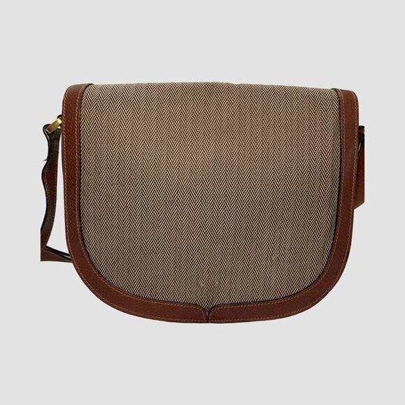 Mark Cross Vintage Herringbone Canvas & Leather Crossbody Shoulder Bag Italy - Picture 3 of 11